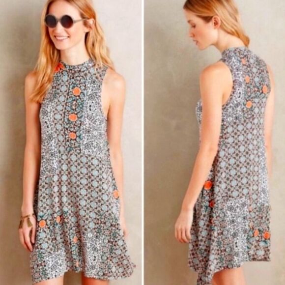 Maeve Lilt Swing Dress High Neck Print Mini Small - Picture 1 of 4